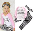 2016 ins baby girl clothing set long sleeve T shirt pants headband 3pcs Infant bebe girl