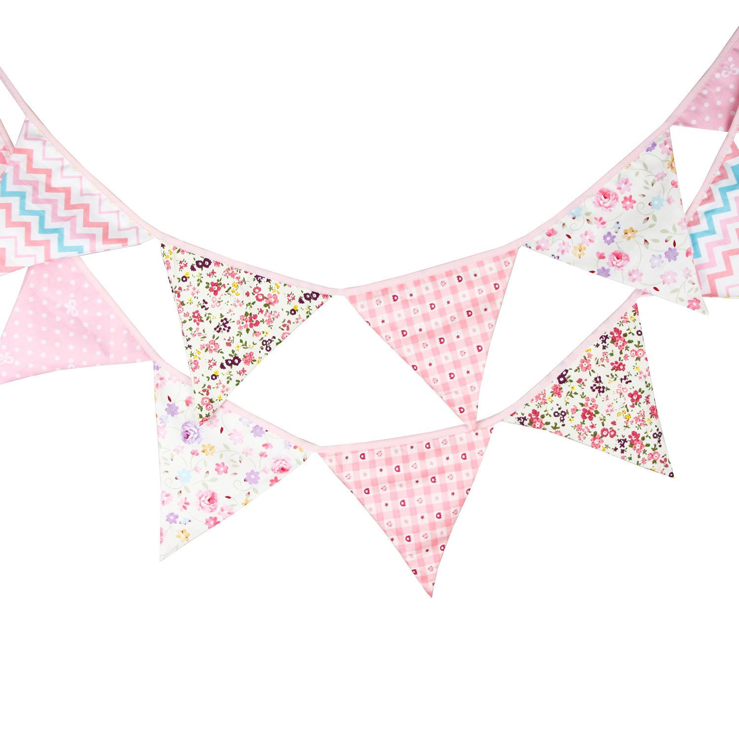 Multicoloured Chevron Floral Geometric Fabric Bunting Banner Girl