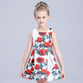 Rose Flower Printed Baby Girls Dress Cute One Piece Sleeveless Princess Dress Cotton Summer Kids Girls