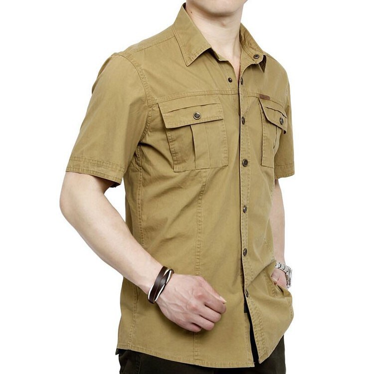 Plus Size XXXXXL Summer Men\'s 100% Cotton Shirts Solid Color Dress Short Sleeve Shirts Casual Outdoor Man Brand AFS JEEP 5003 (2)