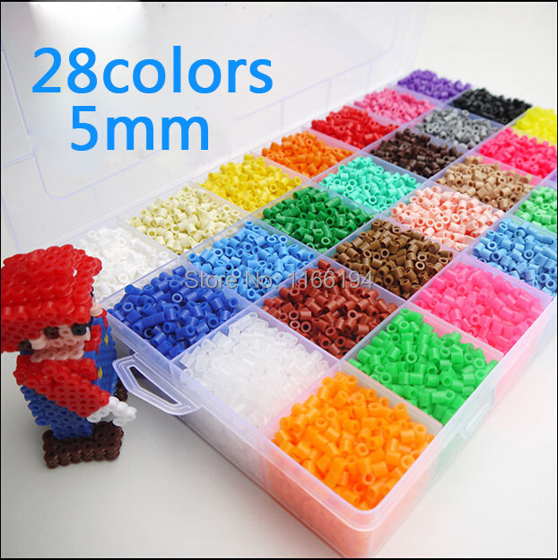 5mm 28color/set 1lot=18000pcs perler hama beads education kid diy toy tweezer fuse iron paper kit craft template pegboard