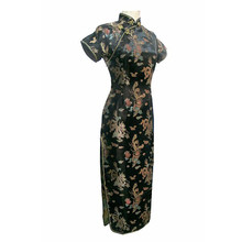 Special Offer Black Ladies Satin Cheongsam Long Qipao Dress Dragon Phenix Size S M L XL XXL XXXL 4XL 5XL 6XL