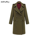 2016 New Army Green Women Woolen Overcoat Womens Winter Jackets And Coat Long Elegant Military European