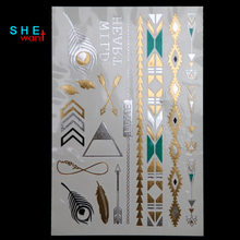 DIY Flash Tattoos Gold Silver Metalic Temporary Tattoos Gold necklace Feather Tattoo Wholesale