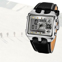 Fashion Vintage Men Rectangle Stainless Steel Case Sport Black PU Leather Band Digital Quartz Wrist Watch