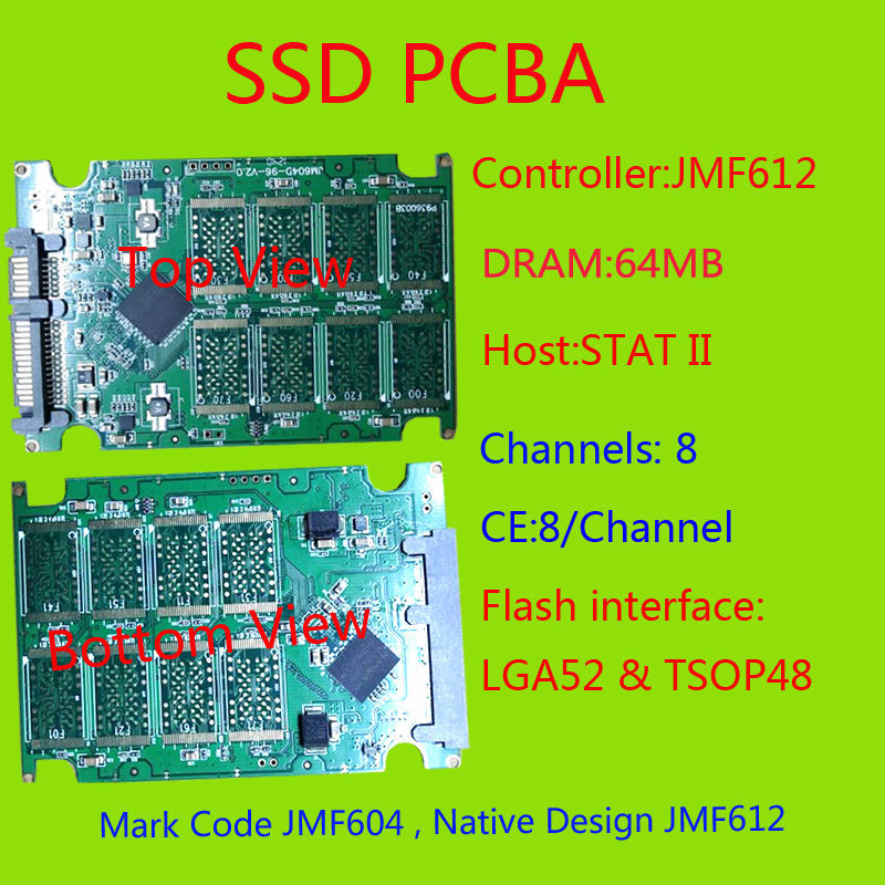 The SSD circuit board,SSD PCBA ,JMF612 Controller,DIY SSD , SATA3Gb/s Interface SSD PCBA,Flash Interface TSOP48