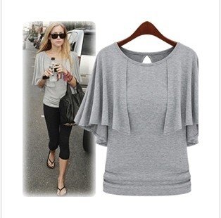 flounce cape fashion blouse cotton t shirt knit knitting t shirt tiers layer decoration grey flounce cape fashion blouse cotton t shirt knit knitting t shirt tiers layer decoration grey
