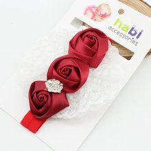 4Colors New Arrival cute Baby Hair Accessories Rhinestone Rose Flower Headwear Stretchy Hair Band Headband