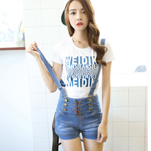 2016 plus size Korea summer lady loose ripped denim overalls casual denim shorts pants suspenders Jumpsuits Rompers women jeans