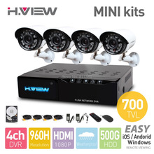 4CH 960H HDMI MINI DVR 4PCS 700TVL IR Outdoor Weatherproof CCTV Camera 24LEDs 500G Hard Disk Security System Surveillance Kits