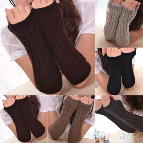 Women s Men s Long Knitted Crochet Fingerless Braided Arm Warmer Gloves 1T58