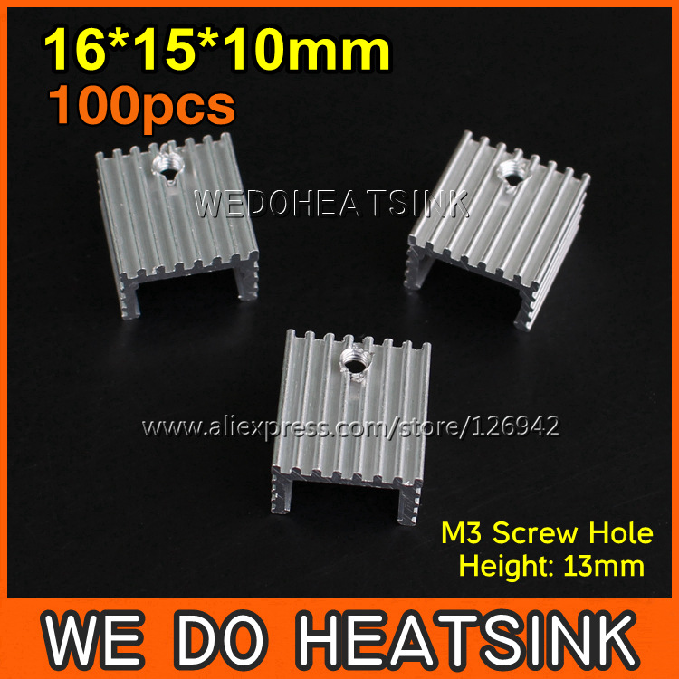 Free Shipping 100Pcs/Lot 16*15*10 mm Extruded Aluminum Heatsink Radiator TO-220/TO220 MOSFET Heatsink