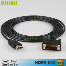 High speed HDMI to DVI 24+1 pin adapter Gold plated Male to male Cable For 1080P HD HDTV HD PC XBOX 1m 1.8m 2m 3m 5m