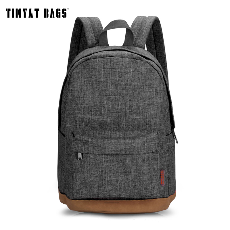 TINYAT Men Male Canvas College School Student Backpack Casual Rucksacks Travel Bag T101 Gray