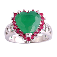 Heart Cut Love Style Women Rings Ruby & Emerald 925 Silver Ring Size 6 7 8 9 10 11 Free Shipping Wholesale Fashion Jewelry