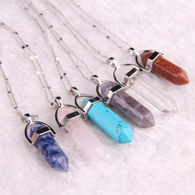 13 Color Quartz Necklaces Pendants Vintage Natural Stone Bullet Crystal Necklace For Women Fashion Jewelry Bijoux Collares Chain