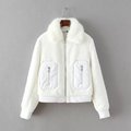 2016 New Fashion Elegant Women Winter Thick Warm White Zipper Pockets Faux Leather Fur Collar Jacket