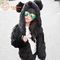 Hooded Winter Fur Jacket Girls European Style Fur Coat Autumn Kids Plush Jacket Thick Padded White