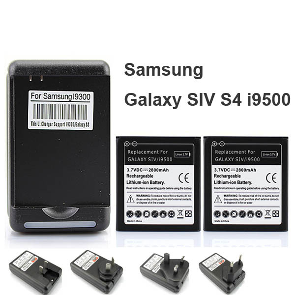 2x 2800mAh Replacement Battery Wall Charger for Samsung Galaxy SIV S4 i9500