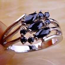 2015 Women Unique Jewelry Black Spinel 925 Silver Ring Size 6 7 8 9 New Fashion