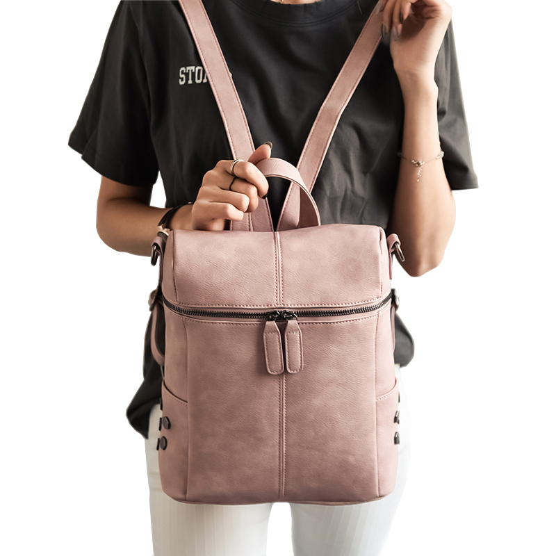 Simple Style Backpack Women PU leather School Bag For Teenage Girls