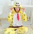 Hot 2016 Unisex Adult Sponge Bob Costume Pajamas Cosplay Onesie Pyjamas woman sleepwear fleece cartoon