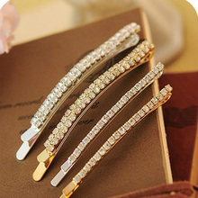 New Fashion Simple Double Rows Shine Crystal Silver Hairpins Barrette Hair Jewelry Wedding Hair Accessories for