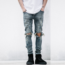 NEW Fashion Style street font b mens b font destroyed jeans hole casual splash ink pants