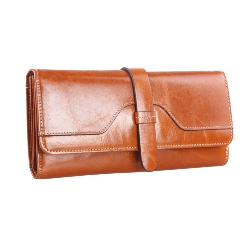 Women's Genuine Leather Wallets 100% Oil Waxing Cowhide Wallet For Women Long Section Multi-card Wallet Purses Clutch Wallet