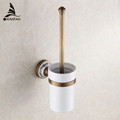 High quality Luxury Antique bronze finish toilet brush holder with ceramic cup household products bath decoration