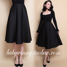 FREE SHIPPING 2016 Spring Autumn New Vintage Street All Match High Waist Knee Length Black Tutu Skirts Women Fashion Clothing