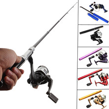 Outdoor Sports Camping Travel Aluminum Alloy Mini Pocket Pen Telescopic Fishing Rod Pole Tackle With Reel and Nylon Fishing Line