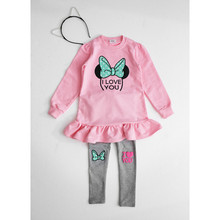 2pieces set 2015 Korean style new girls clothing sets long section minnie mouse t shirt