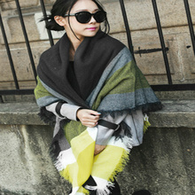 LOVIW Hot Sale Women Winter Cozy Yellow Tartan Plaid Scarf Blanket large wrap shawl Scarf