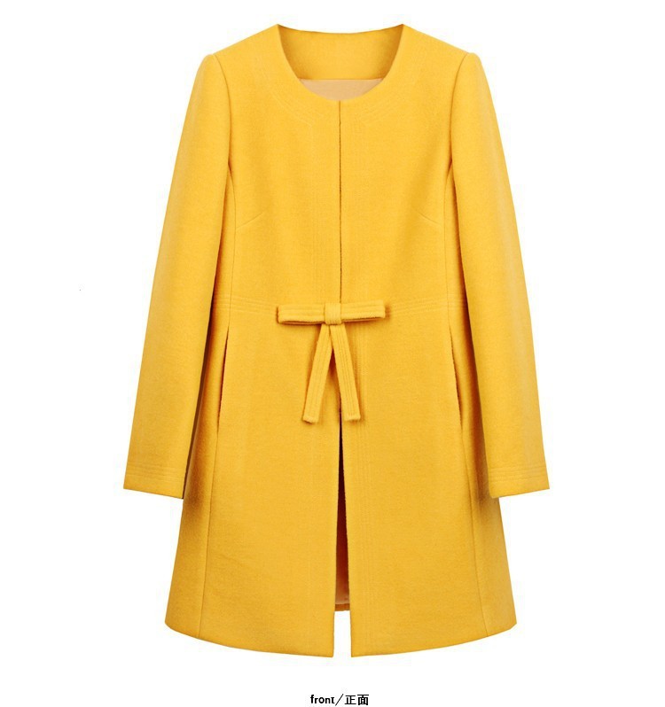 Women Woolen Slim Jacket Winter Coat Plus Size Female Long Sleeve Round Neck Bowknot Warm Fashion Overcoat (14)