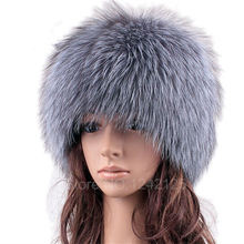 Parent-child Silver fox fur hats for women winter warm knitted beanies new fashion real fur cap elastic good quality female hat