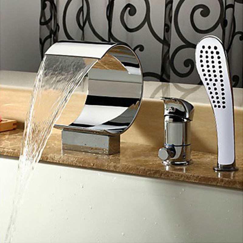 Bathroom Basin Mixer Waterfall Spout Tap Bathtub Faucet Set