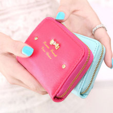 Fashion Women sweet bowknot zipper zero wallet Leather short Wallet Day Clutch Purse Wristlet Handbags Coin Purse Free shipping