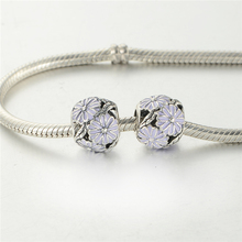 Sterling Silver Jewelry Daisy Tibetan Silver Charms With Purple Enamel Famous Brand Bracelet Bangle Women With