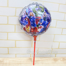 20pcs/lot The Avengers Balloons with sticks Round superman Ballons Movie Cartoon baloes birthday Party Decoration air globos