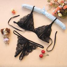 Fashion Lace Transparent Gauze Open Chest Sexy Temptation Lingerie Three-point Underwear Sets WF-9392