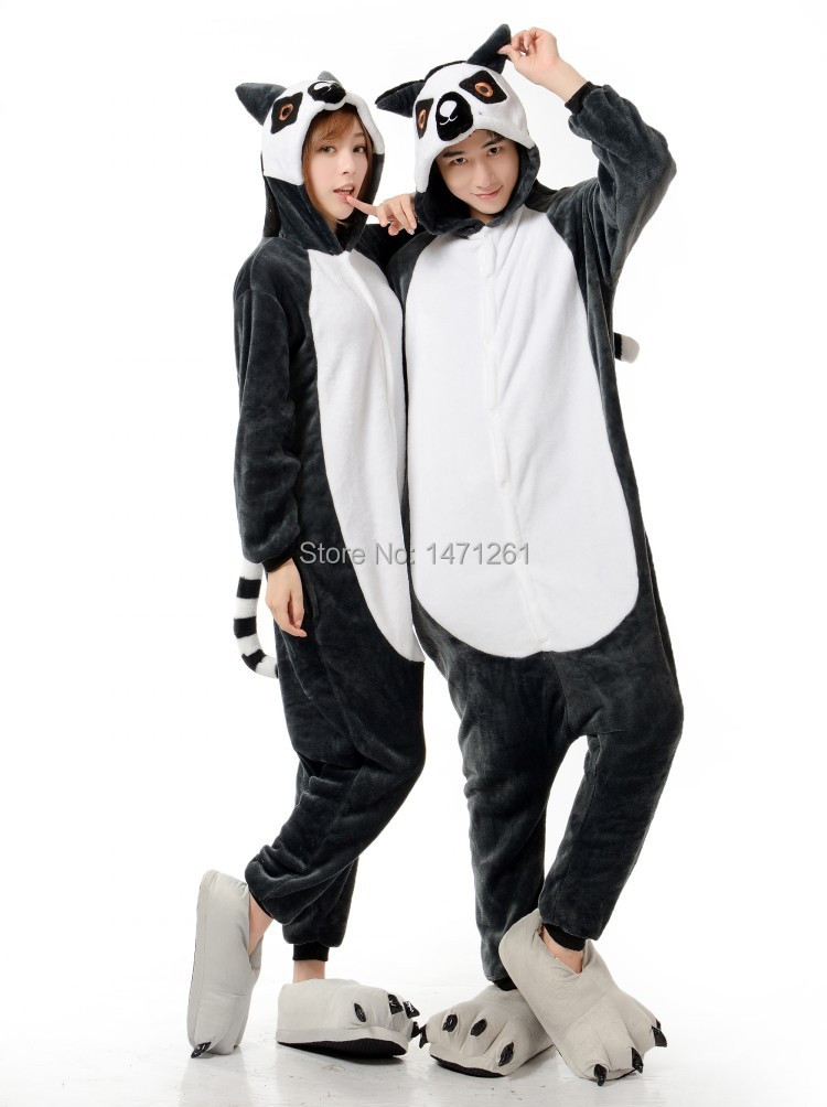 New Arrival Cute Anime Xmas Gifts Pajamas Adults Madagascar Long Tail Lemur Onesie Women Men Party