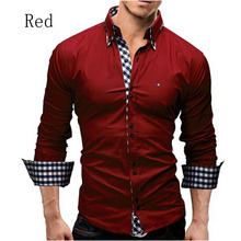 New Men s Shirts Casual Slim Long Sleeve Formal Business Fit Male Shirt font b Plaid