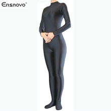 Ensnovo Women Long Sleeve Turleneck Unitard Full Body Lycra Suit Tight Bodysuit Nylon Custom Skin Footed Costumes