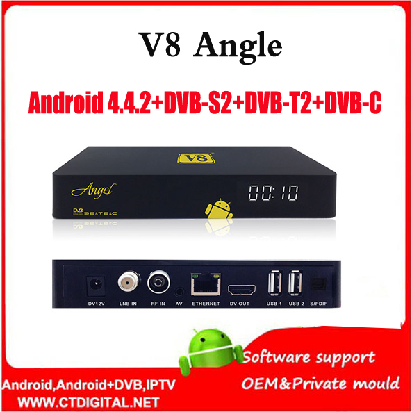 BY POST 1PCS V8 Angle Android 4.4 TV Box than Openbox V8 Pro Combo DVB-S2/T2 /C HD Satellite Receiver freesat v7