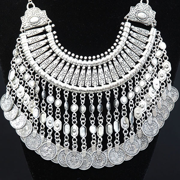 2015 Fashion Bohemian Fine Jewelry Maxi Vintage Choker Collar Statement Necklace Women Coin Tassel Collier Necklaces