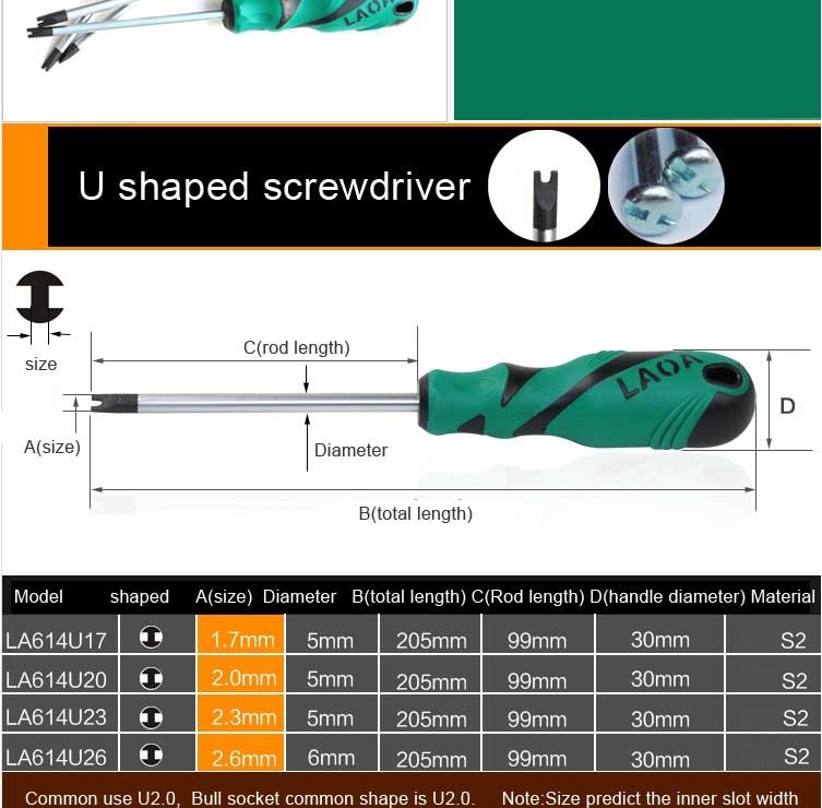 4pcs LAOA 4 in 1 S2 alloy steel U bolt type U-shaped Precision Screwdriver set Special-shaped Screwdriver