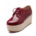 Fashion Womens Creepers Shoes Lace Up Platform Womens Flats Shoes PU Leather Outdoor Ladies Flats Shoes