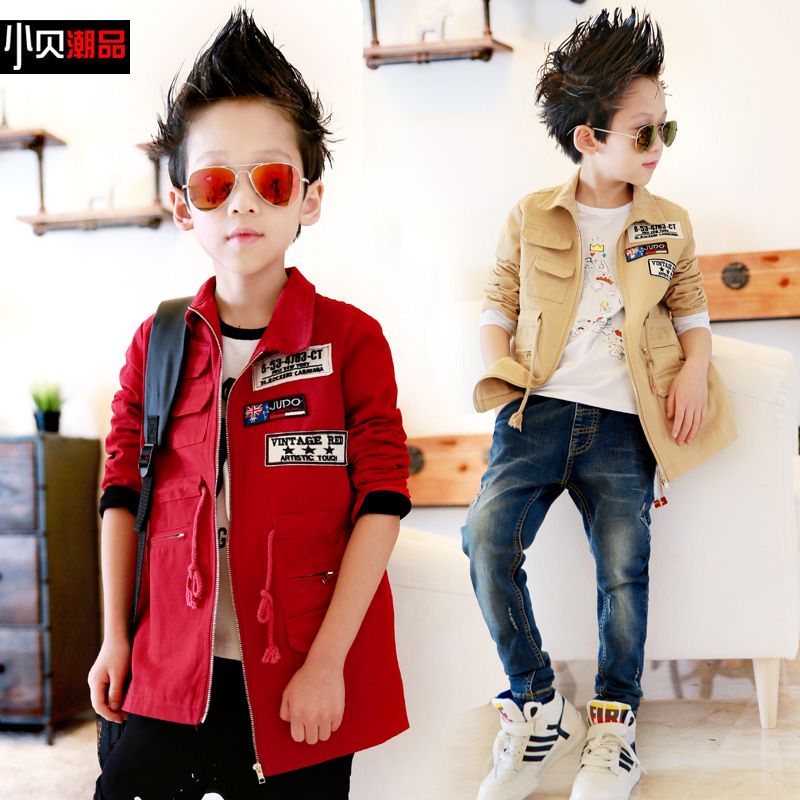 2015 autumn boys child fashion patchwork outdoor jacket overcoat child baby outerwear trench