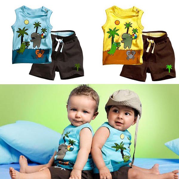 Toddlers Outfits Clothes Boy's Coconut Tree Pattern Sleeveless Tops+Pants 0-3Y Drop&Free Shipping